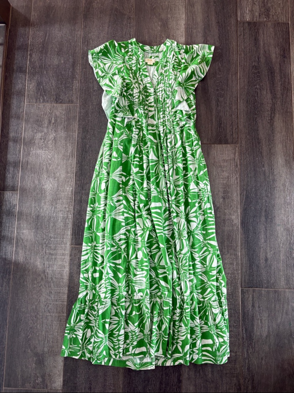 Maeve Green and White Floral Maxi Dress